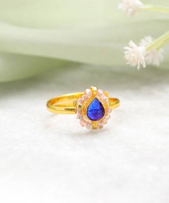 Gold plated blue kundan halo ring 2