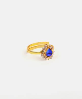 Gold plated blue kundan halo ring 4