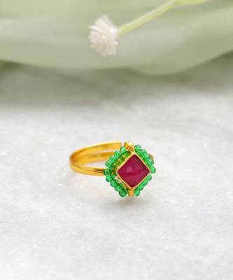 Gold plated pink and emerald green frame ring 2