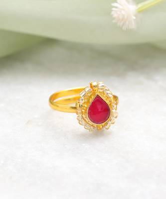 Gold plated ruby red kundan ring 2