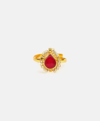 Gold plated ruby red kundan ring 3
