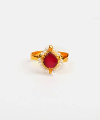 Gold plated ruby red pearl ring 3