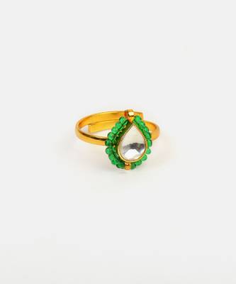 Gold plated kundan emerald green flower ring 4