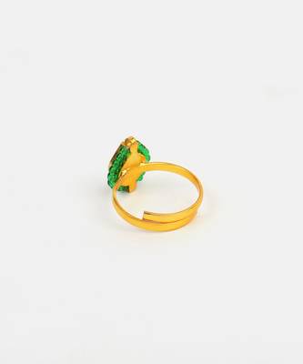 Gold plated kundan emerald green flower ring 5
