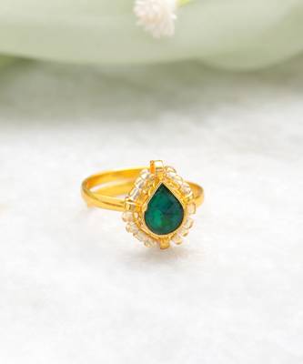 Gold plated emerald green pearl halo ring 2