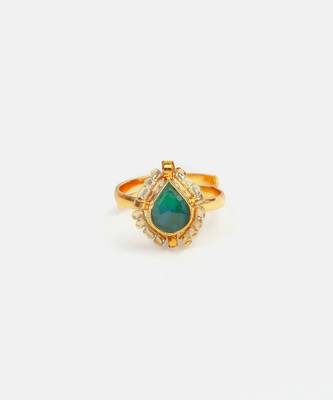 Gold plated emerald green pearl halo ring 3