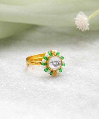 Gold plated pearl kundan flower ring 2