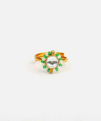 Gold plated pearl kundan flower ring 3