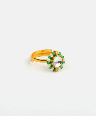 Gold plated pearl kundan flower ring 4
