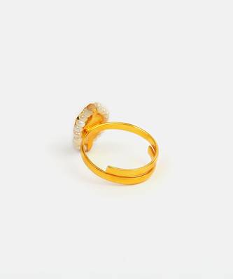 Gold plated ruby red pearl halo ring 5
