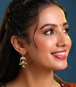 Gold plated pearl kundan mint green earrings