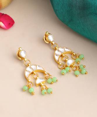 Gold plated pearl kundan mint green earrings 2