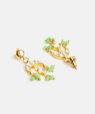 Gold plated pearl kundan mint green earrings 3