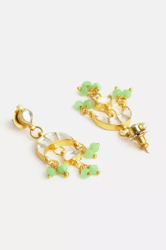 Gold plated pearl kundan mint green earrings