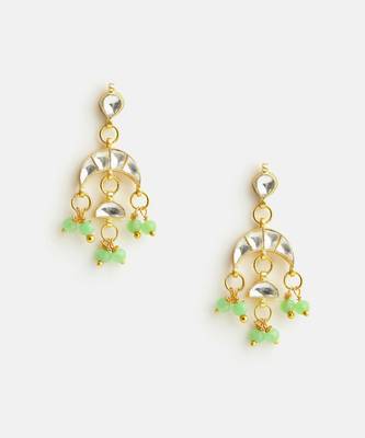 Gold plated pearl kundan mint green earrings 4