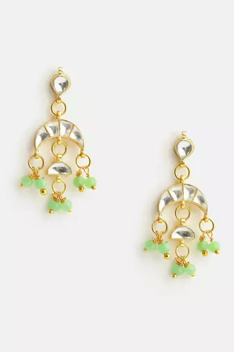 Gold plated pearl kundan mint green earrings