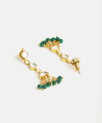 Gold plated kundan emerald green drop earrings 5