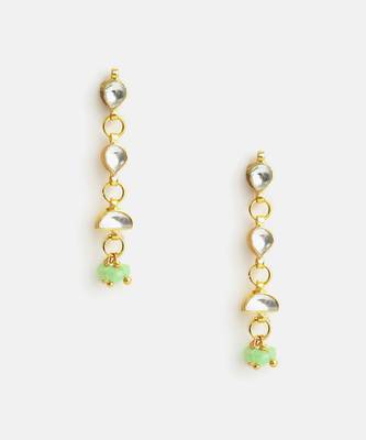 Gold plated kundan mint green beaded drop earrings 3