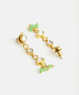 Gold plated kundan mint green beaded drop earrings 4