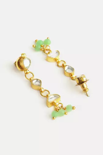 Gold plated kundan mint green beaded drop earrings