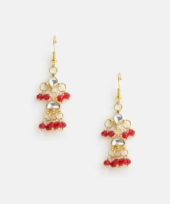 Gold plated pearl ruby red chandelier earrings 3