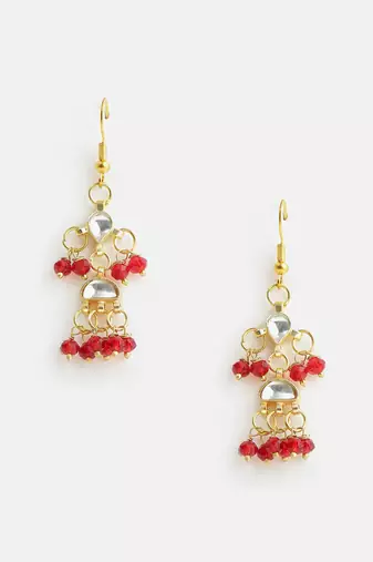 Gold plated pearl ruby red chandelier earrings