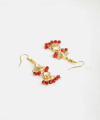 Gold plated pearl ruby red chandelier earrings 4