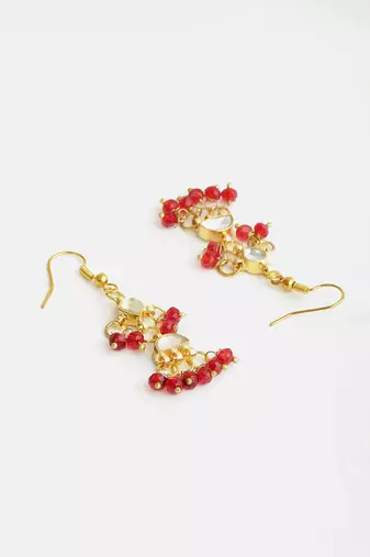 Gold plated pearl ruby red chandelier earrings