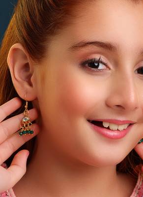 Gold plated kundan turquoise drop earrings 2
