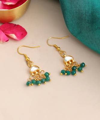 Gold plated kundan turquoise drop earrings 3
