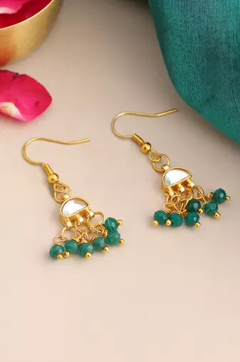 Gold plated kundan turquoise drop earrings