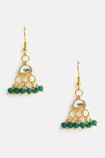 Gold plated kundan turquoise drop earrings