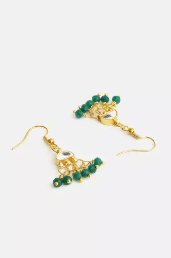Gold plated kundan turquoise drop earrings