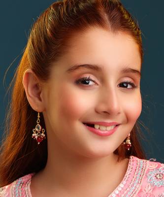 Gold plated kundan pearl maroon earrings 1
