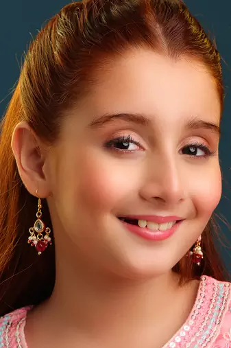 Gold plated kundan pearl maroon earrings