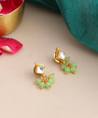 Gold plated kundan mint green stud earrings 2
