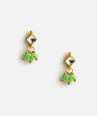 Gold plated kundan mint green stud earrings 3