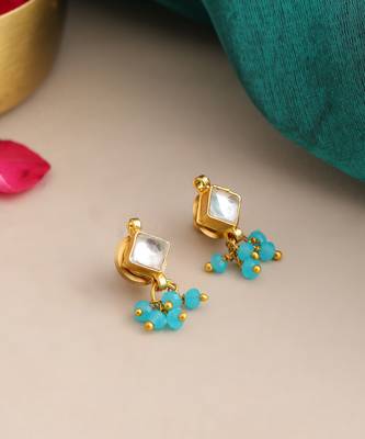 Gold plated kundan turquoise stud earrings 2