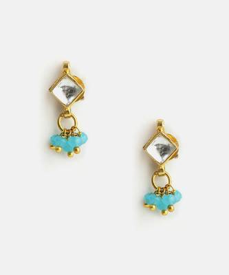 Gold plated kundan turquoise stud earrings 3