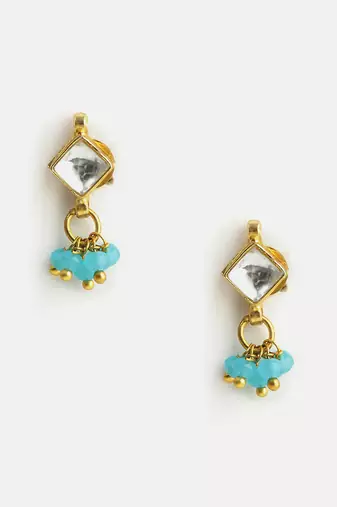 Gold plated kundan turquoise stud earrings