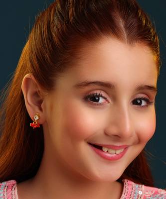 Gold plated kundan coral red stud earrings 1