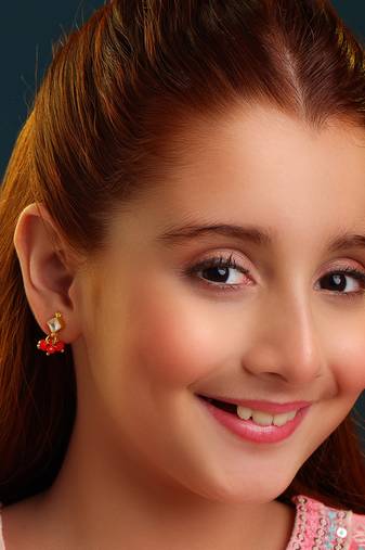 Gold plated kundan coral red stud earrings
