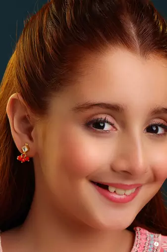 Gold plated kundan coral red stud earrings
