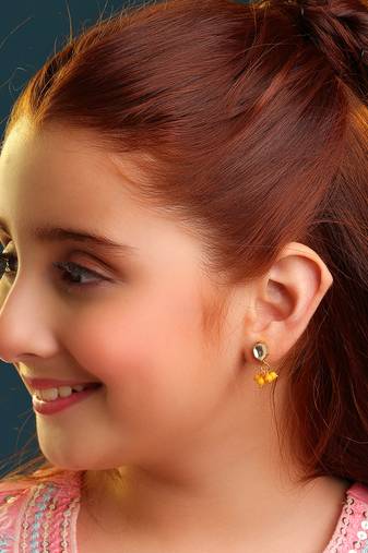 Gold plated kundan amber yellow stud earrings