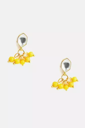Gold plated kundan amber yellow stud earrings