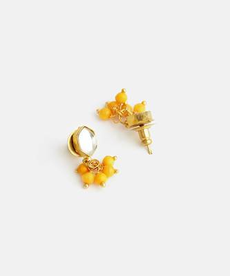 Gold plated kundan amber yellow stud earrings 4