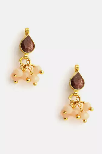 Gold plated kundan peach drop earrings