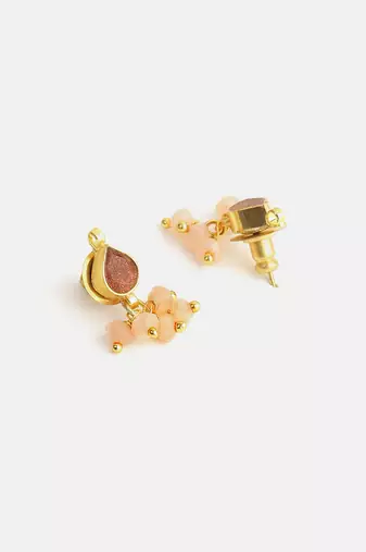 Gold plated kundan peach drop earrings