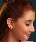 Gold plated kundan emerald green stud earrings