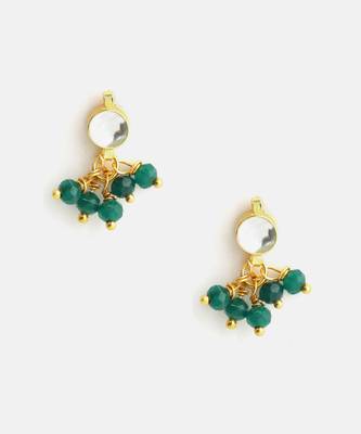 Gold plated kundan emerald green stud earrings 3